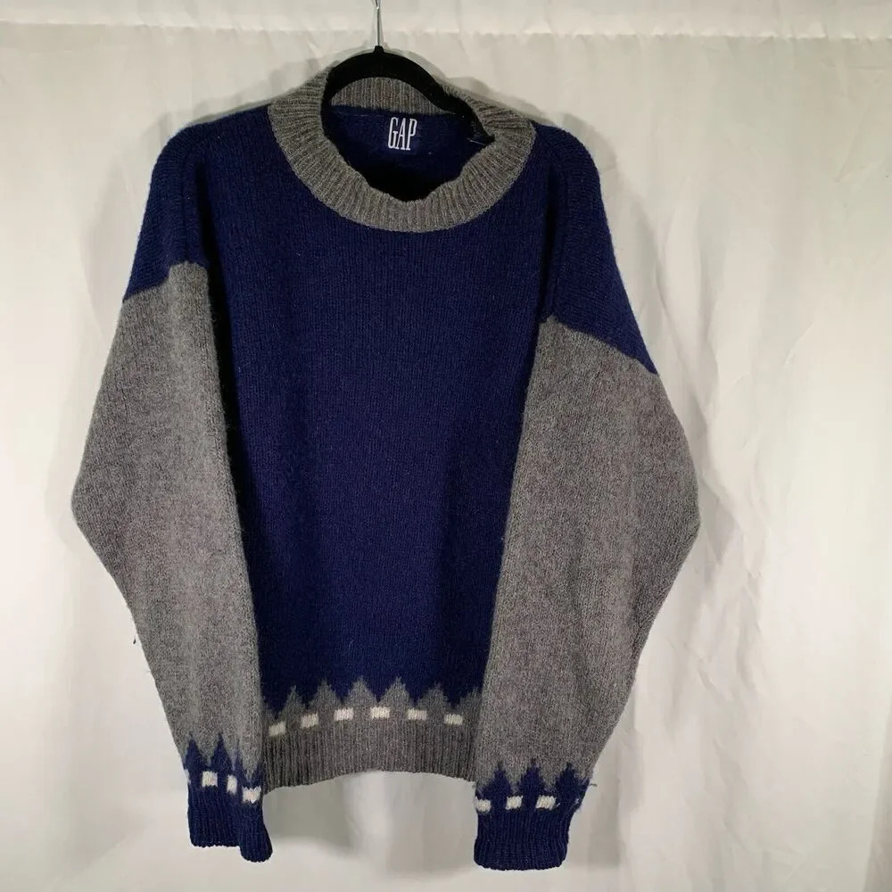 Gap Wool Blend Sweater Men's Large Blue Knit Long Sleeve Mock Neck Pullover